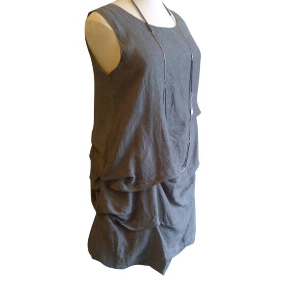 Chalet Sleeveless Grey Linen Sundress Crepe Tiered Bubble Skirt Size Large - Picture 1 of 13